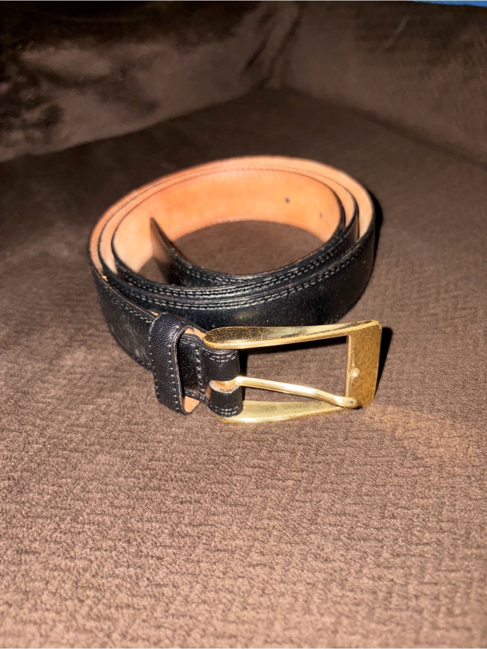 Black Full-Grain Italian Leather Belt with Brass Buckle
